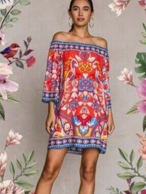 Free Market Flying Tomato Boho Off Shoulder Tunic Dress M